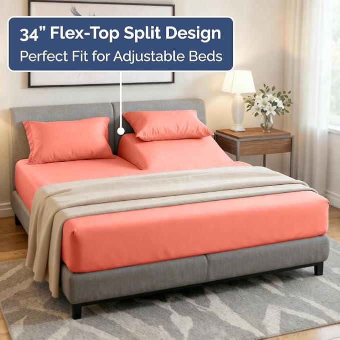 Split Head King Sheet Set – 4 Piece Flex Split Top King Sheets - Image 4