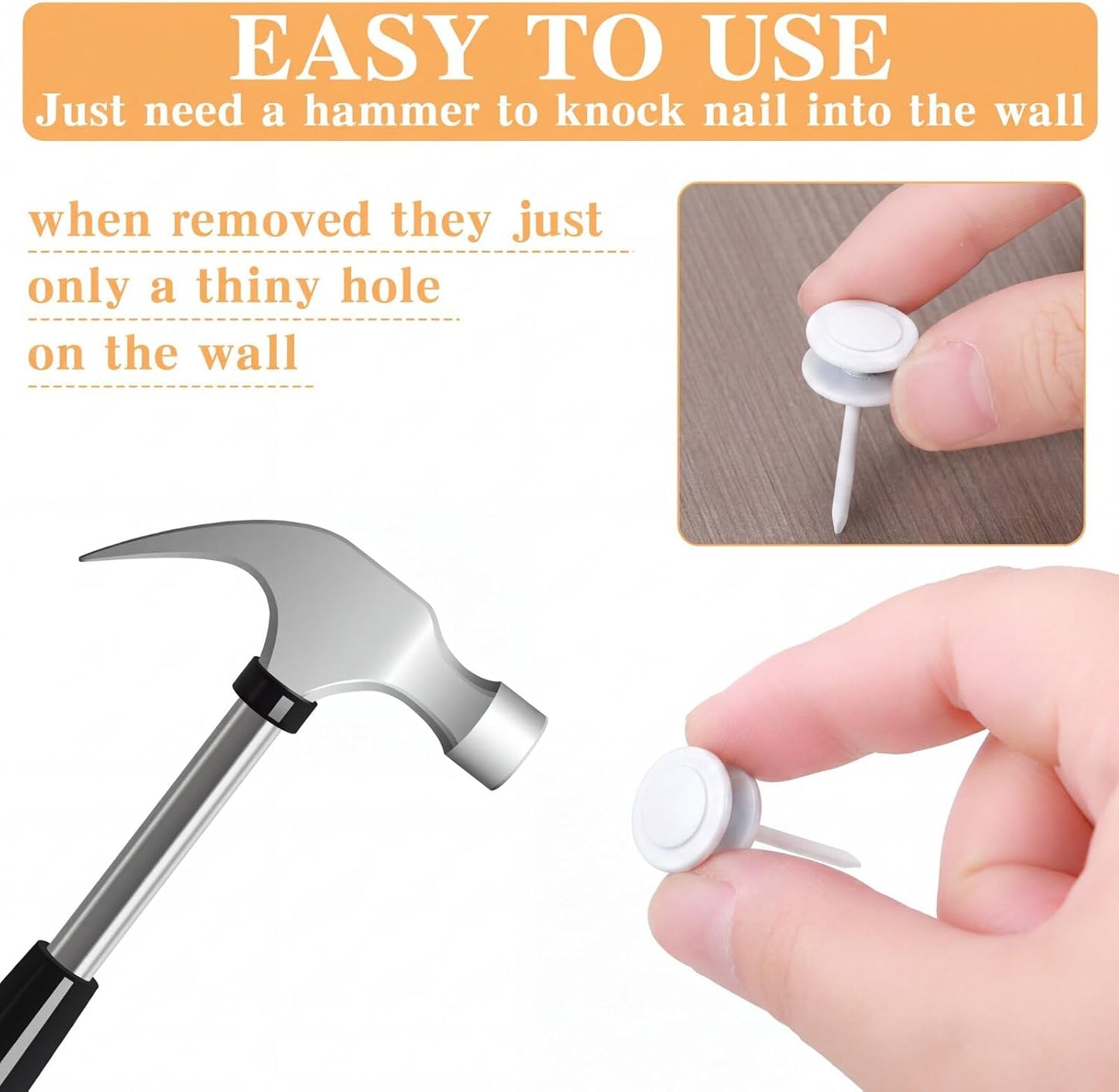 Ferraycle 40 Piece Double Headed Picture Hangers Nails 4 Size Thumb Tacks for Wall Hanging Renter Friendly Decor Heavy Duty Push Pins Wall Nails for Drywall Frame Art, 10/20/ 30/ 50lb (White)