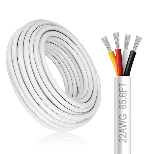 22 Gauge 4 Conductor Electrical Wire, 65.6FT White Stranded Low Voltage 22/4 by DEKIEVALE
