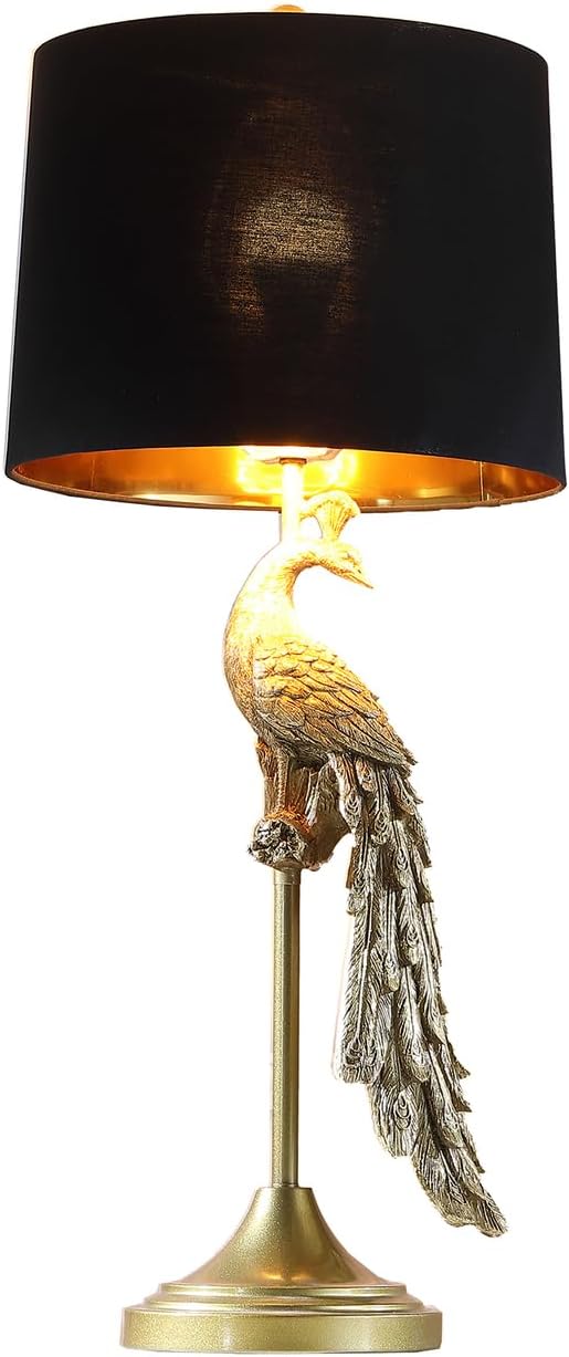 ORE International 29" in Modern Elegance Golden Peacock On A Pedestal Polyresin Table Lamp