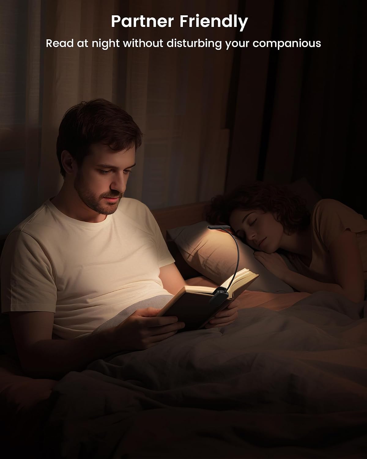 Glocusent 26 LED Reading Lights for Books in Bed, Ideal Gifts for Reader | Rechargeable Book Light, Eye Caring 5 Amber Colors Stepless Dimming, Travel Lightweight Clip-on, Book Lovers Men Women Kids