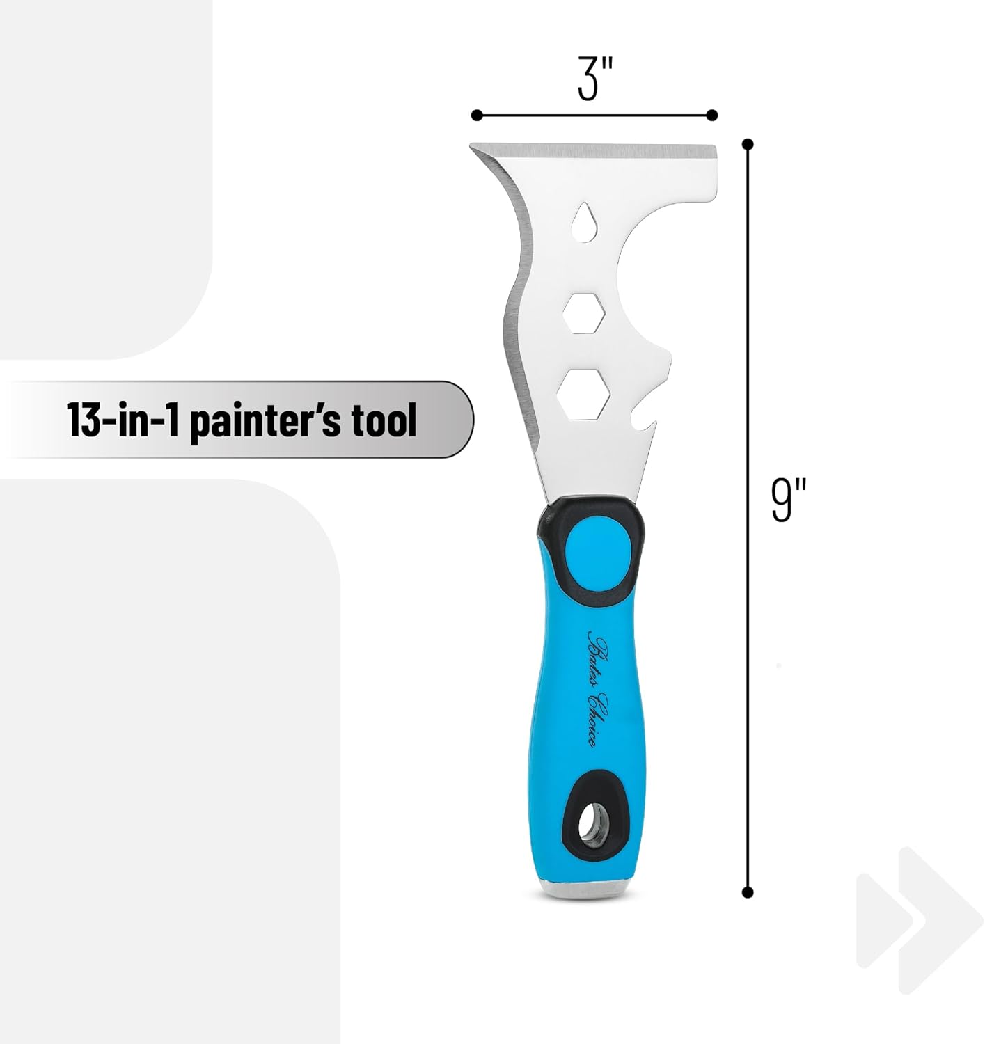 Bates- Paint Scraper, 13 in 1, Painters Tool, Rubber Handle, Paint Scrapers for Wood with Metal Hammer End, Painters Tool, Painters Knife, Paint Scraper for Painting, Putty Knife, Metal Scraper