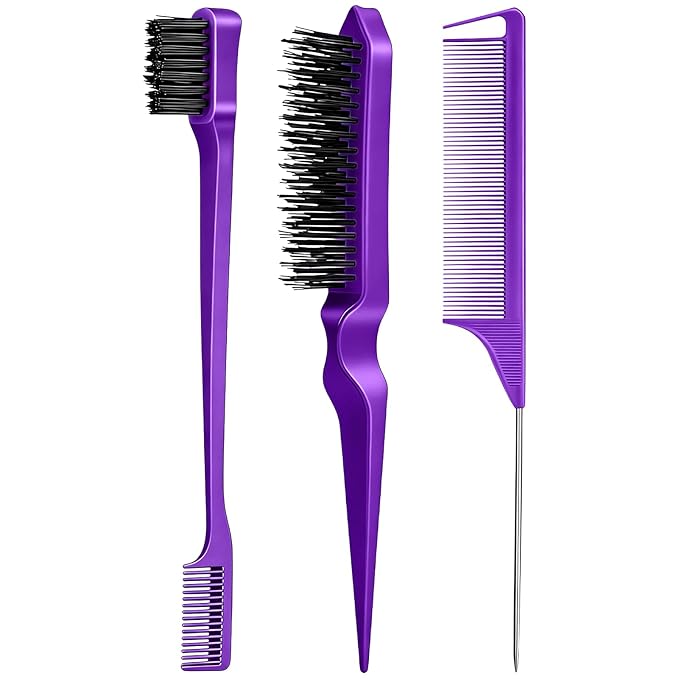 3 Pieces Hair Styling Comb Set Teasing Brush Rat Tail Comb Edge Brush by Goiple
