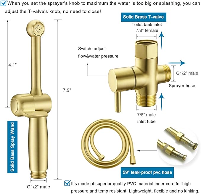 Handheld Bidet Toilet Sprayer, Brass Hand Held Bidet Attachment Cloth Diaper - Image 2