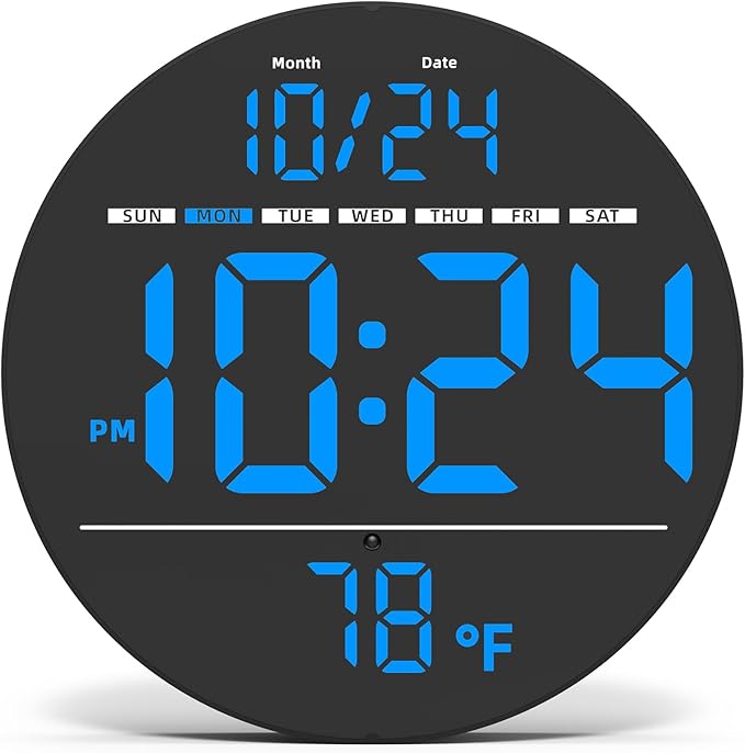 Digital Wall Clock with Large LED Display, Temperature, Auto-Brightness | Small by DigitalClocks