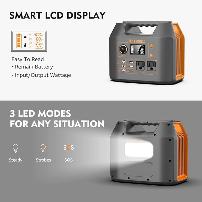 Enginstar Solar Generator, 296Wh Portable Power Station, 110V Pure Sine Wave - Image 5