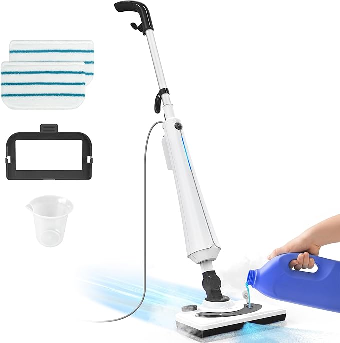 Black Steam Mop for Hardwood Floors, 1300W 25S Heat Up Floor Steamer by HawKamUS