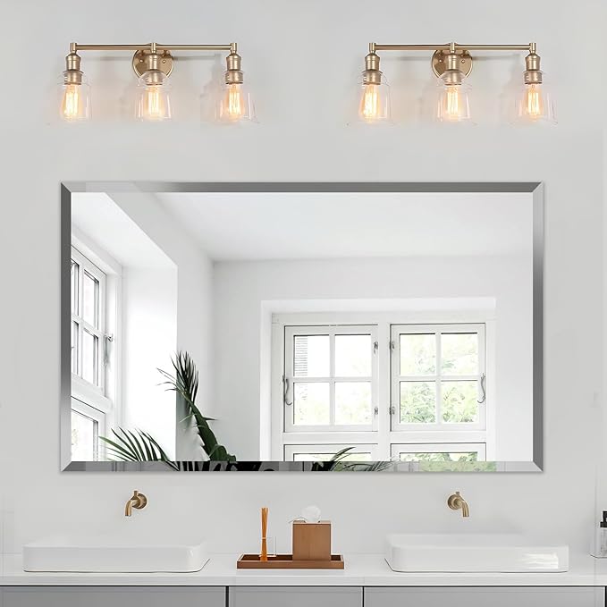 24x40 Inch Bathroom Mirror Frameless Beveled Edge Rectangle Wall Mirror by LAMCHMOR