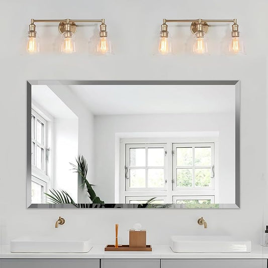 24x40 Inch Bathroom Mirror Frameless Beveled Edge Rectangle Wall Mirror by LAMCHMOR