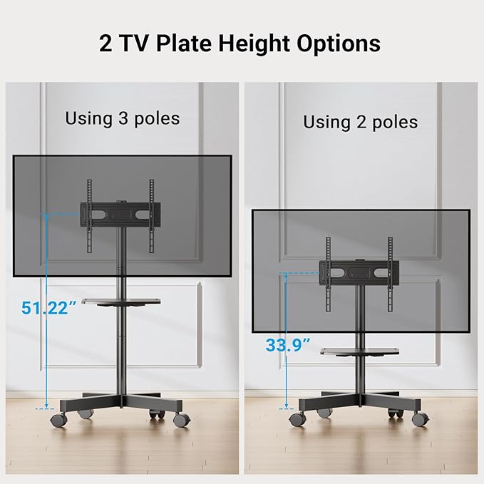 PERLESMITH Mobile TV Stand for 23-60 Inch LCD LED Flat/Curved Screen TVs - Image 8