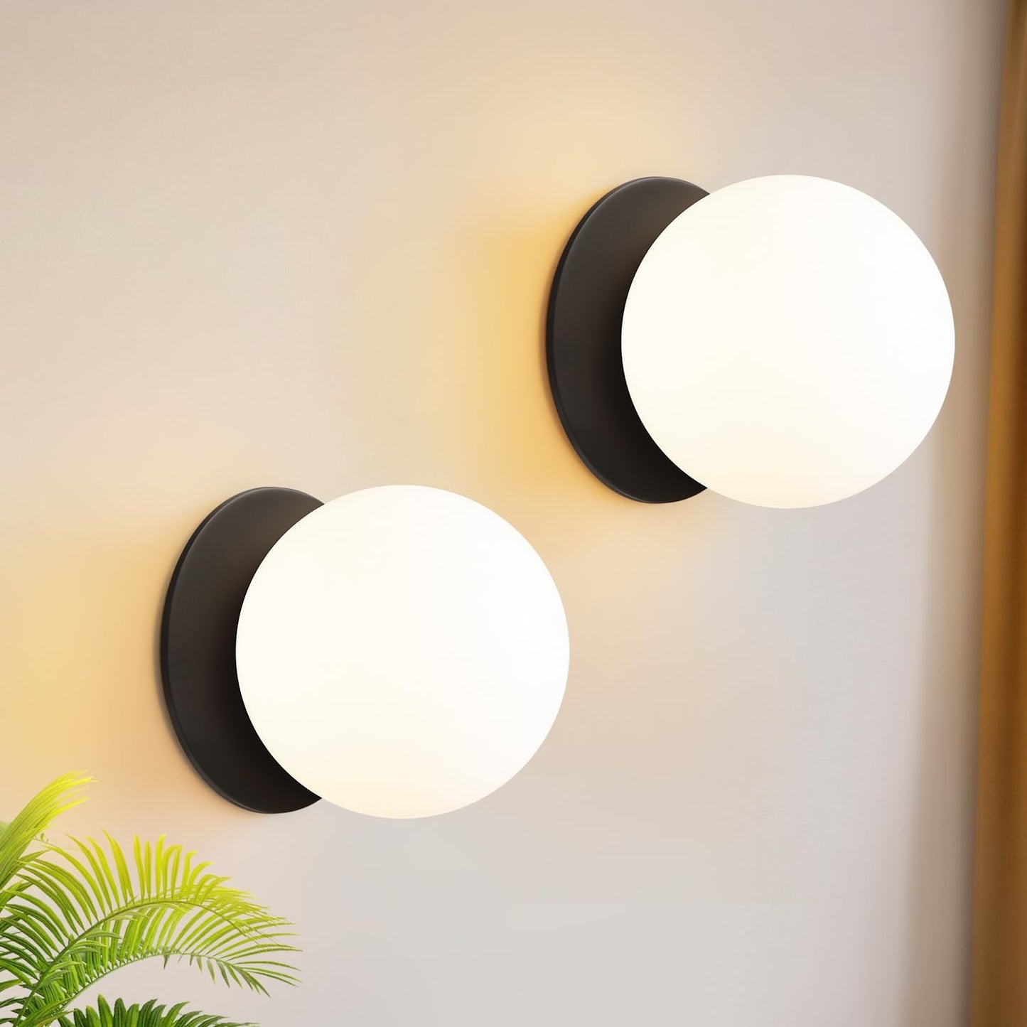 2 Pack Modern Matte Black Wall Light Fixtures, Mid-Century Globe Glass Wall Sconces Set of Two for Bathroom Mirror, Living Room, Hallway, Entryway (Bulbs Not Included)