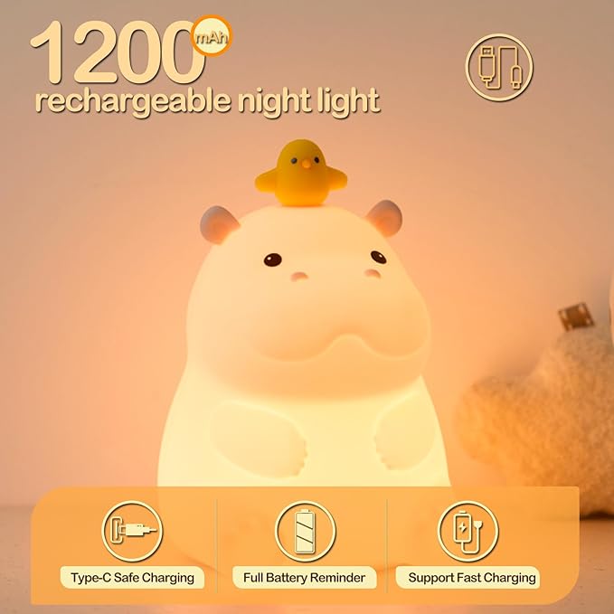 ATSUI Hippo Night Light, LED Squishy Novelty Animal Lamp, Food Grade Silicone - Image 6