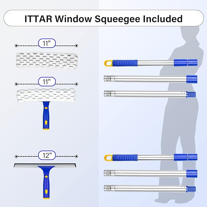 ITTAR Window Squeegee with 2 Sets Stainless Steel Pole, Squeegee Cleaning Tools - Image 3