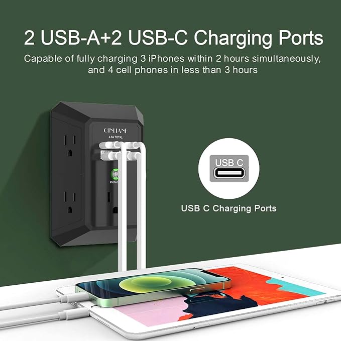 USB Wall Charger, Surge Protector, QINLIANF 5 Outlet Extender - Image 4