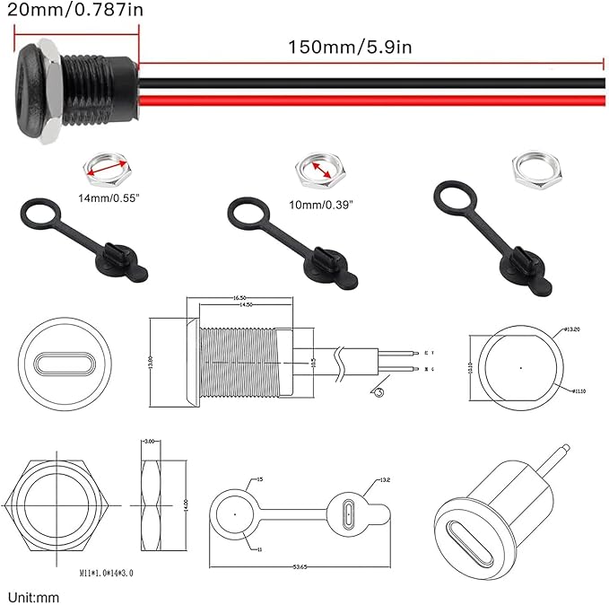 Gebildet 10pcs Type-C Female Chassis 2 Pin Wire 24AWG Waterproof Jack - Image 4
