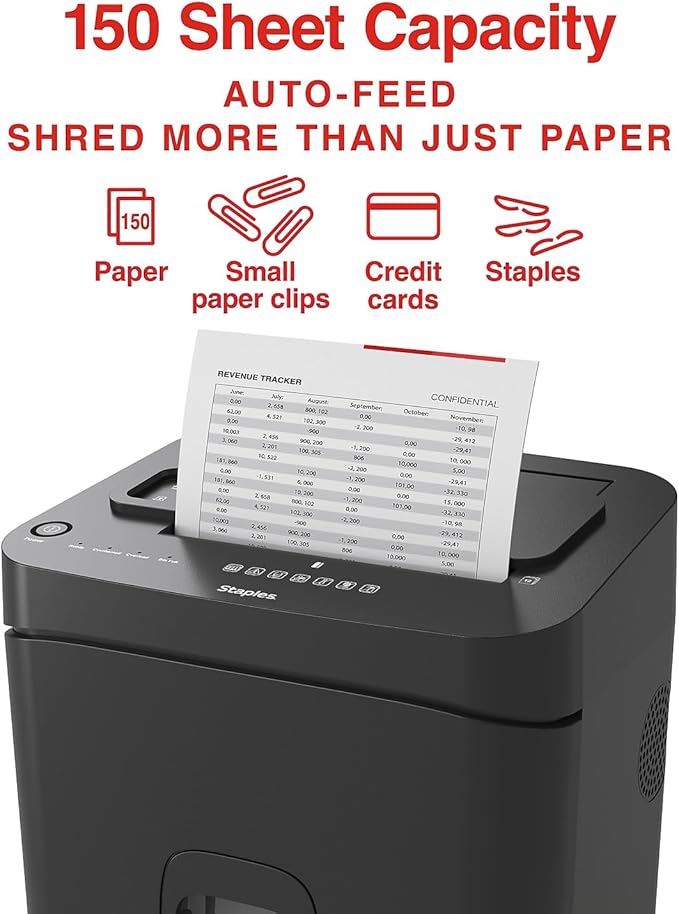 Staples 150-Sheet Micro-Cut Paper Shredder, 7.4-Gallon Pull-Out Bin, - Image 2