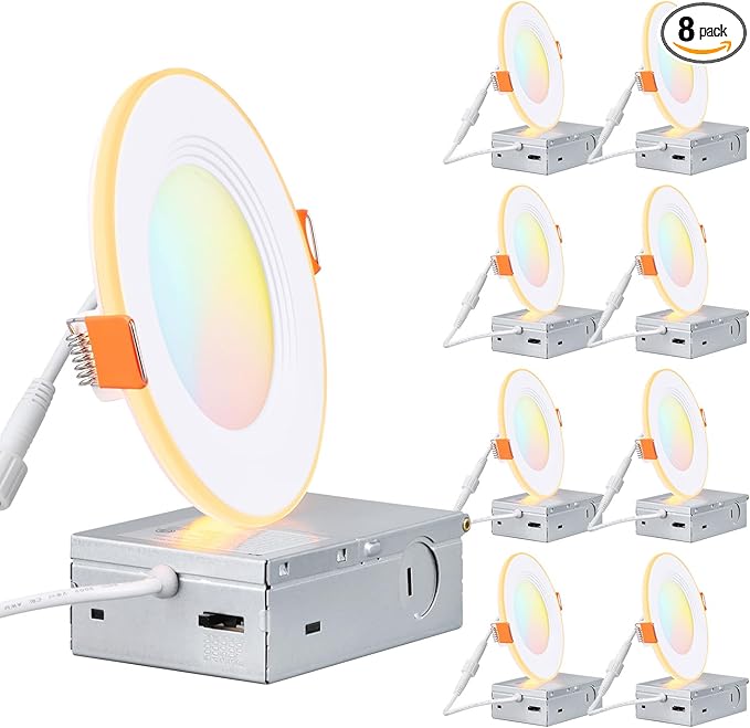 TORCHSTAR 8-Pack 5CCT 4 Inch Slim LED Recessed Lights by TORCHSTAR