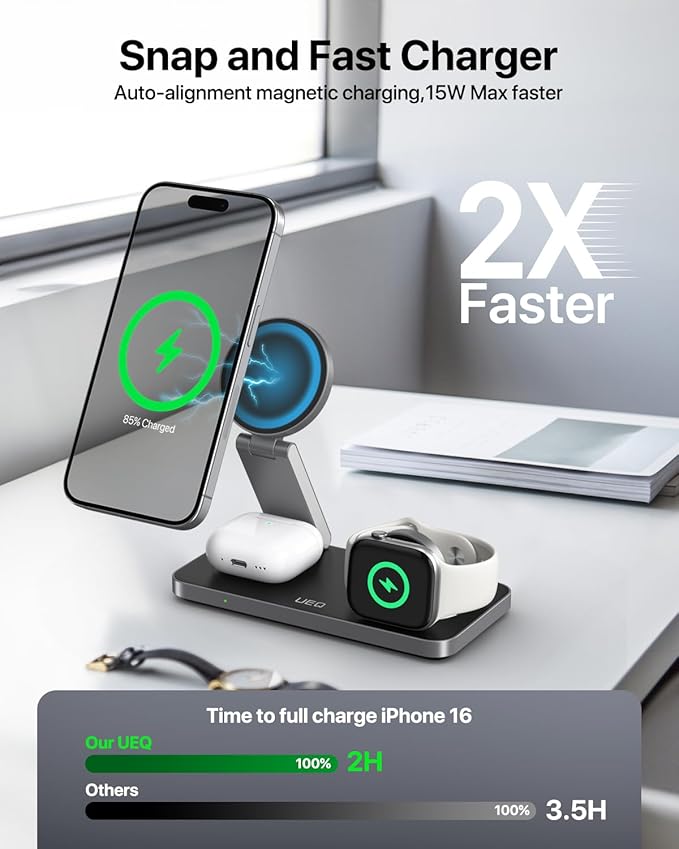 UEQ Foldable 3 in 1 Wireless Charging Station - Image 2