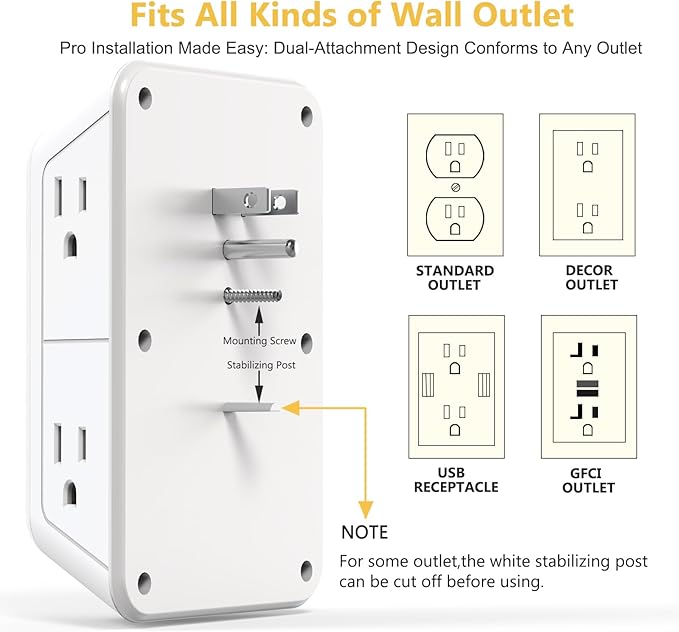 Wall Outlet Extender with Night Light, Power Plug Adapter Multi Plug Outlet - Image 9