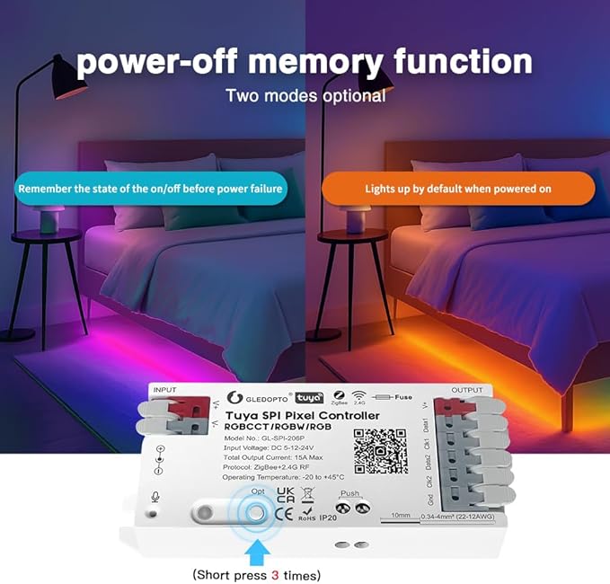 ZigBee Tuya SPI Pixel LED Strip Light Controller Smart Life APP Control RGB IC - Image 9
