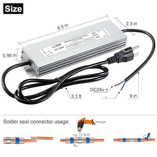 LLTOP LED Driver 100 Watts 100-264V AC to 24V DC 4.16A Power Supply Waterproof - Image 3