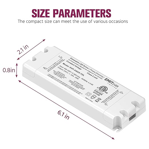 EMITEVER 25W Triac Dimmable Driver, Power Supply, AC 120V to DC 24V Transformer - Image 3