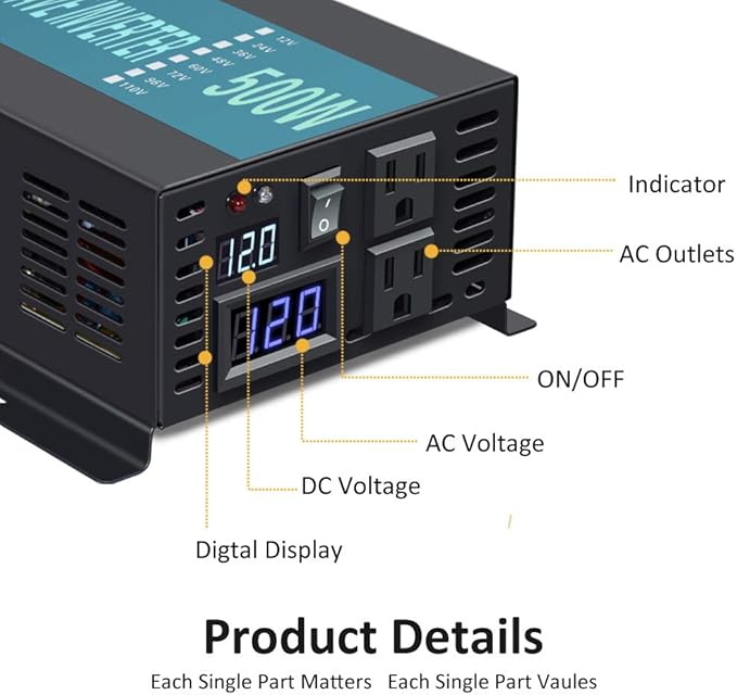 WZRELB Full Power Pure Sine Wave 12V to 120V Dc to AC Power Inverter - Image 2