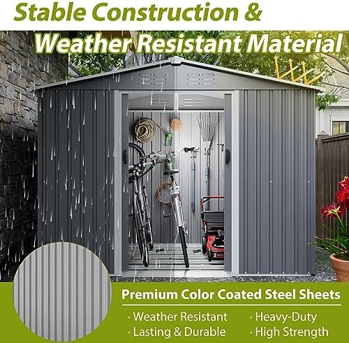 yopto 8x6 ft outdoor storage shed with roof,waterproof on a desk or shelf