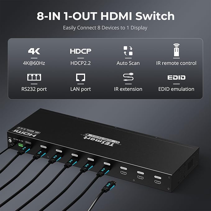 TESmart 8×1 HDMI Switch 8 in 1 Out 4K @ 60Hz HDCP - Image 2