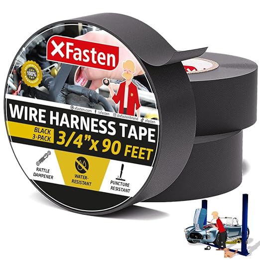 XFasten Wire Harness Tape, 3/4-Inch x 90-Foot, High Temp Wiring Loom Harness by XFasten