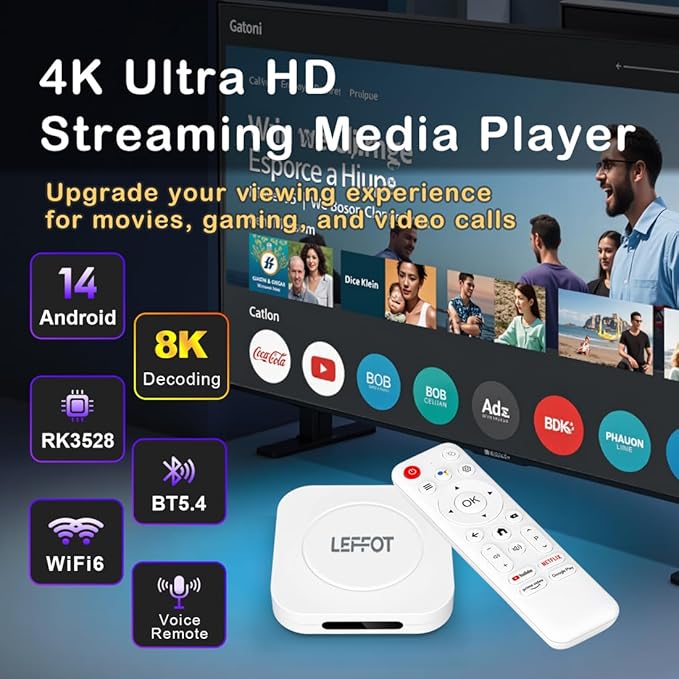 Android 14 TV Box 2025, LEFFOT M1 Plus 4K Ultra HD Streaming Device - Image 2
