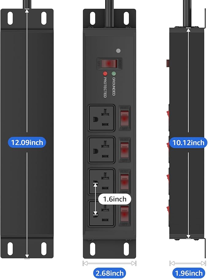 CCCEI Heavy Duty Surge Protector Power Strip 20 Amp Individual Switches. 20FT - Image 7