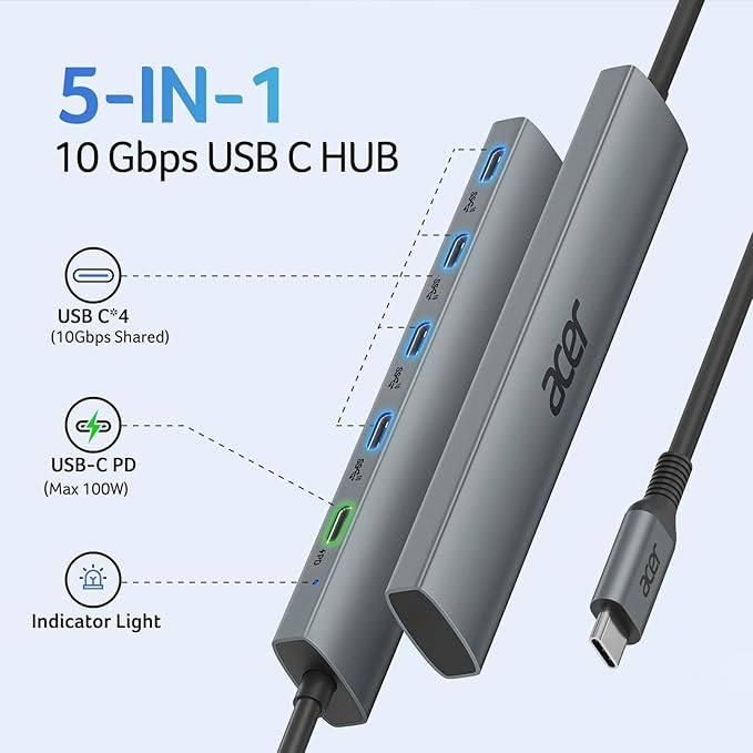 Acer 10 Gbps USB C Hub, USBC Splitter - Image 2