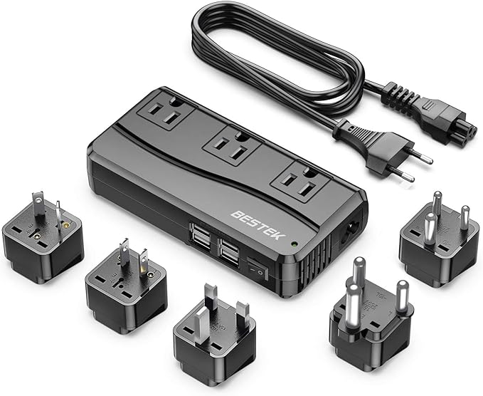 BESTEK 250W Power Converter 3-Outlet and 4-Port USB Travel Voltage Transformer by BESTEK