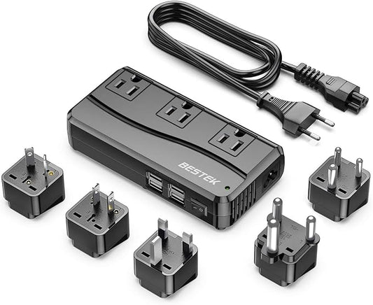 BESTEK 250W Power Converter 3-Outlet and 4-Port USB Travel Voltage Transformer by BESTEK