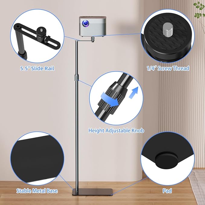 suptek 63.9” Extendable Projector Stand Against Wall Hidden Stand, 360°Swivel - Image 6