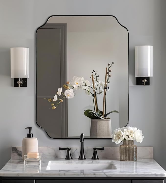 ANDY STAR Black Bathroom Mirror, 22x30 Inch Asymmetrical Mirror, Irregular Wall by ANDYSTAR