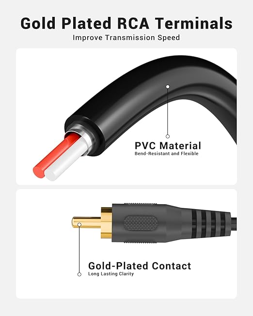 VCELINK RCA Splitter 1 Male to 2 Female Stereo Audio Cable, Car Radio, Digital - Image 3