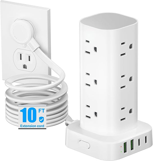 Flat Plug Power Strip Tower Surge Protector, 10FT Flat Extension Cord by Unknown