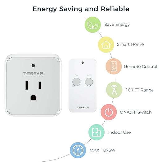 Remote Control Outlet, TESSAN Wireless Light Switch, On Off Switch Plug - Image 3
