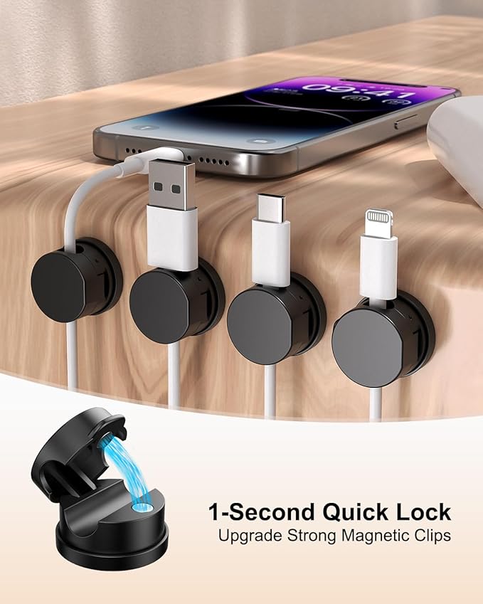OneLeaf 8 Pack 360° Rotatable Strong Magnetic Cable Clips Cord Holder - Image 2