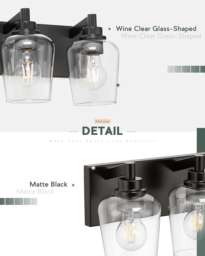 METWET Bathroom Light Fixtures, 4-Light Modern Vanity Light - Image 4