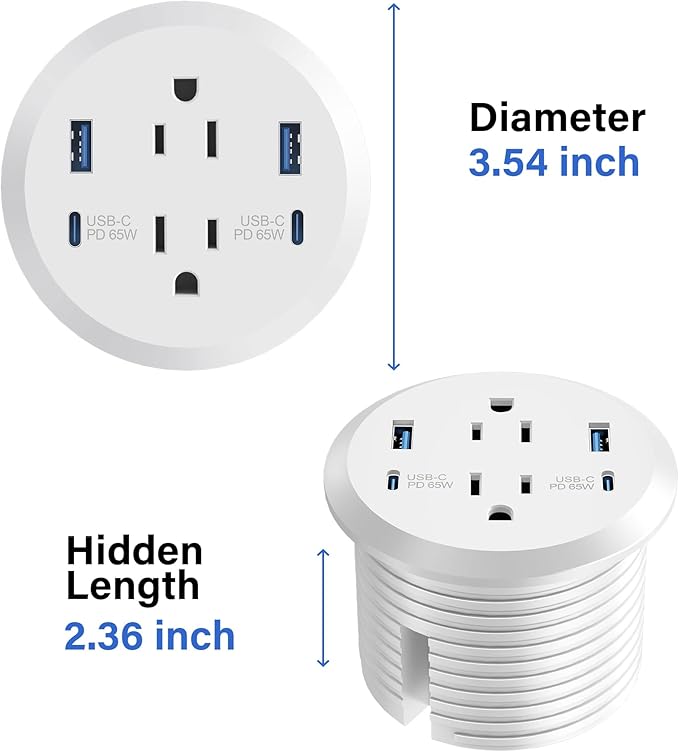 3 inch Desktop Power Grommet USB C, 65W Fast Charging Station, Furniture - Image 4