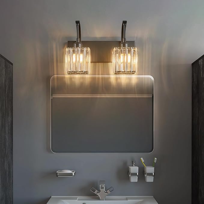 FDPBY Crystal Vanity Lights 2-Light Black Wall Lamp Modern Crystal Bathroom - Image 6