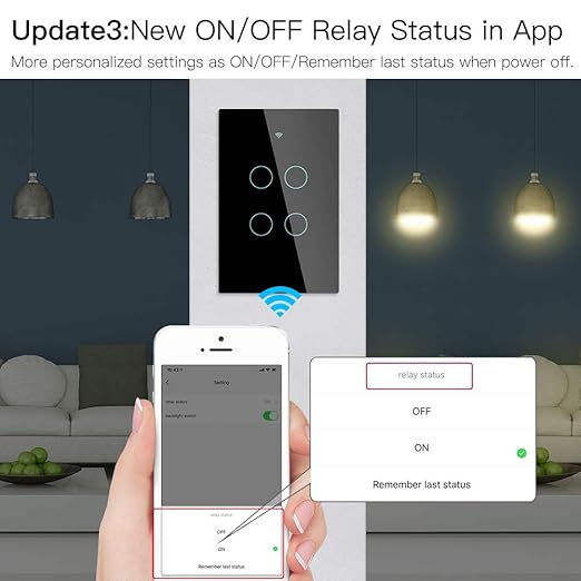 MOES 2.4GHz WiFi Wall Touch Smart Switch Neutral Wire Required, 3 Way - Image 4