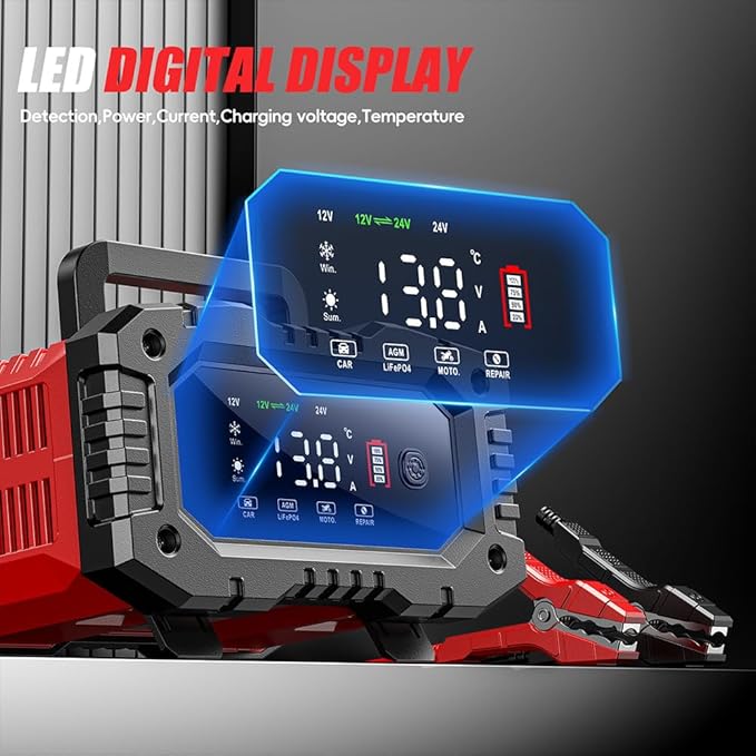 Car Battery Charger 20Amp, 12V 24V LiFePO4 Lead Acid Automatic Smart Battery - Image 5