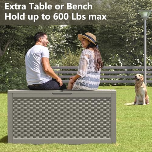 130 gallon deck box,lockable outdoor storage box gas, side view