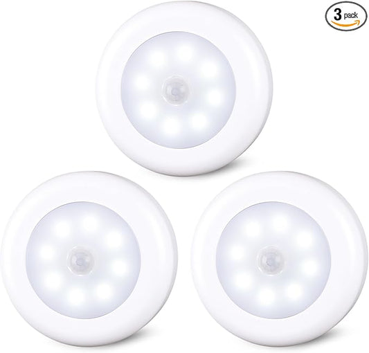 STAR-SPANGLED 3 Pack 3.1” Motion Sensor Lights Indoor AA Battery Operated by STAR-SPANGLED