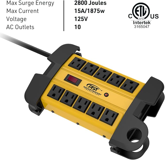 CRST Heavy Duty Surge Protector Power Strip 10-Outlet Metal Industrial Power - Image 3