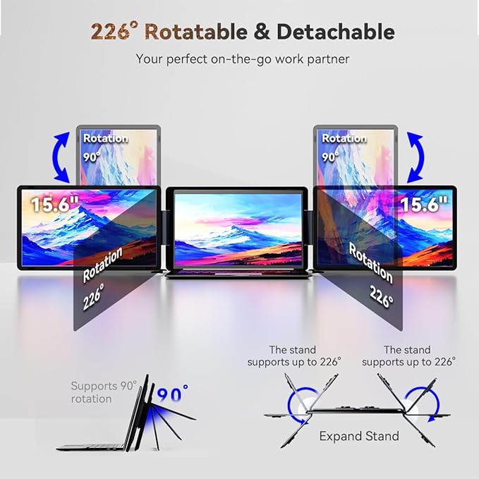 15.6" Detachable Laptop Screen Extender, FHD 1080P IPS Dual/Triple Portable - Image 4
